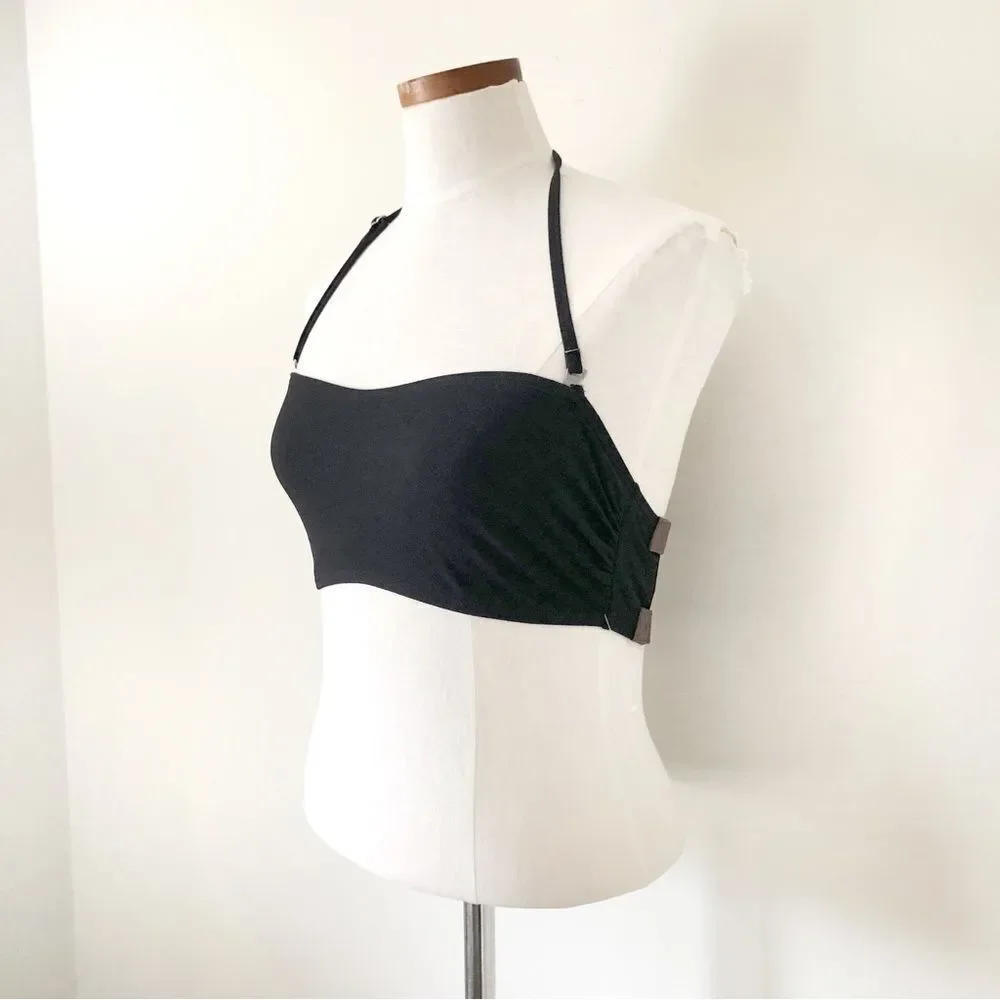 Grungecore Michael Kors Black halter swimsuit top size 10 leather buckle